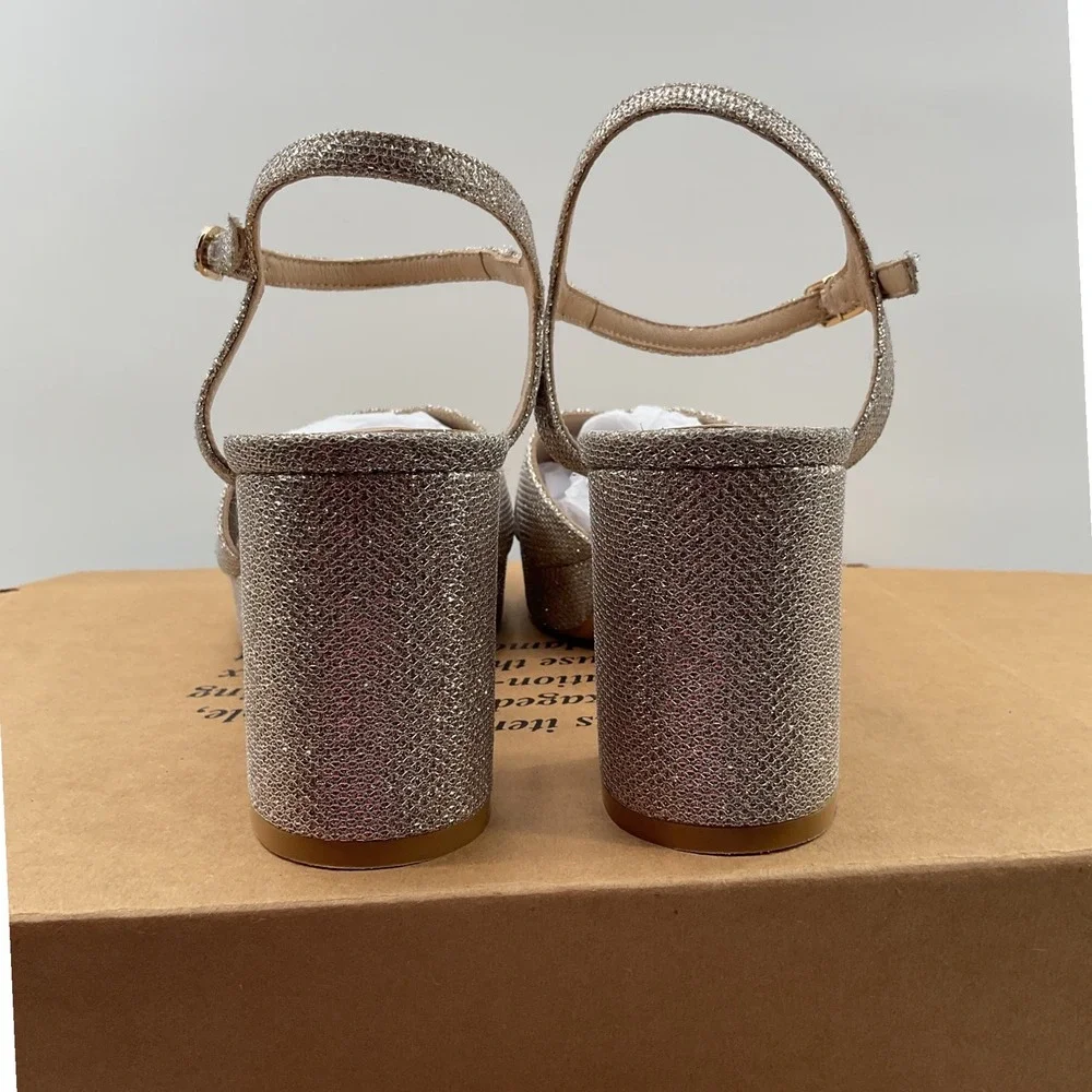 Stuart Weitzman‎ Metallic Champagne Glitter Platform Block Heel Sandals Spain 9